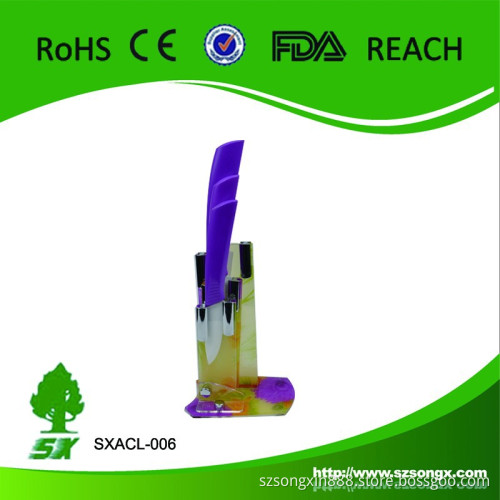 4pcs Ceramic knife set 5'' Slicing knife , 4'' Utility,3'' fruit knife with Acrylic knife block